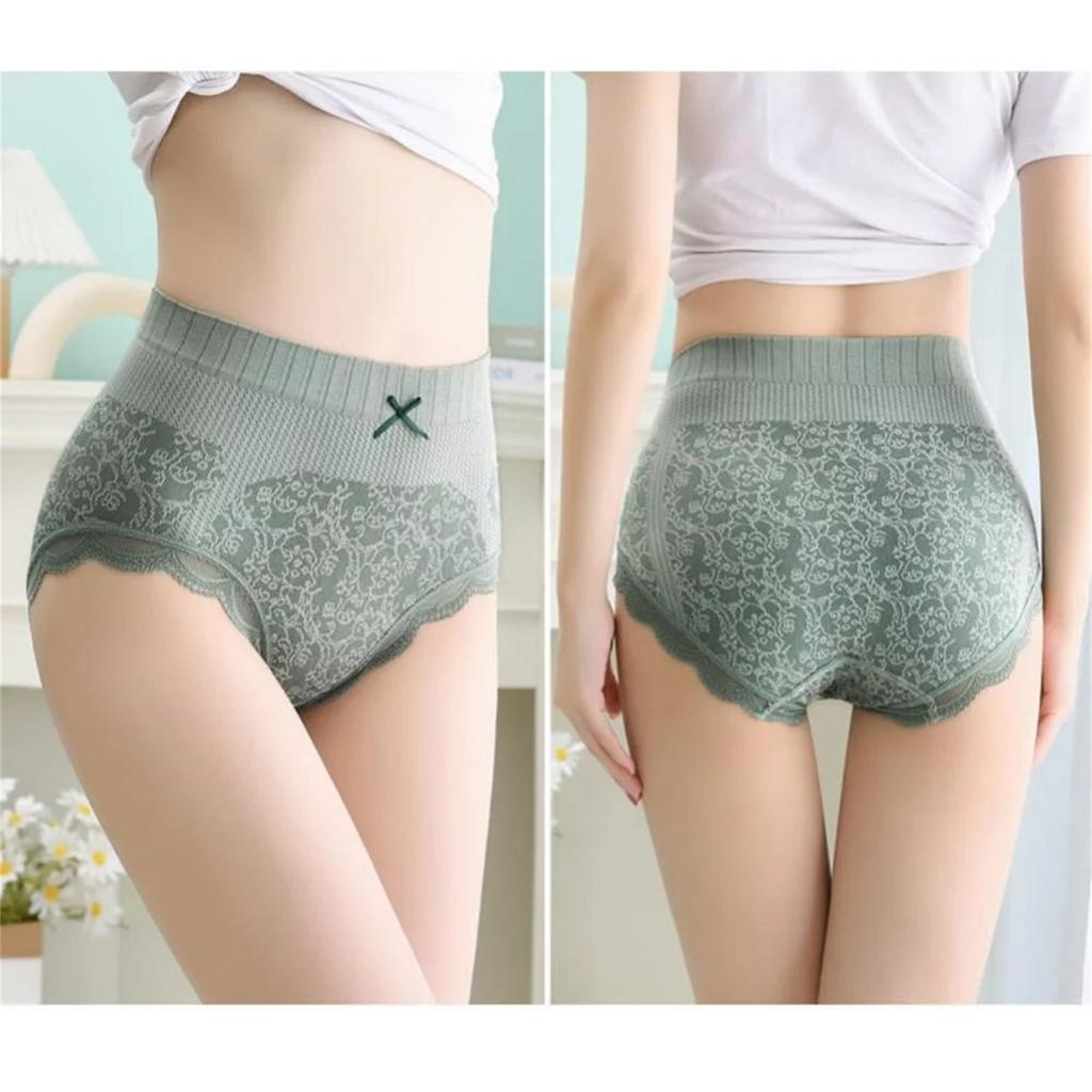 3-Pack Women's High Waist Cotton Lace Briefs Soft Seamless Underwear with Tummy Control