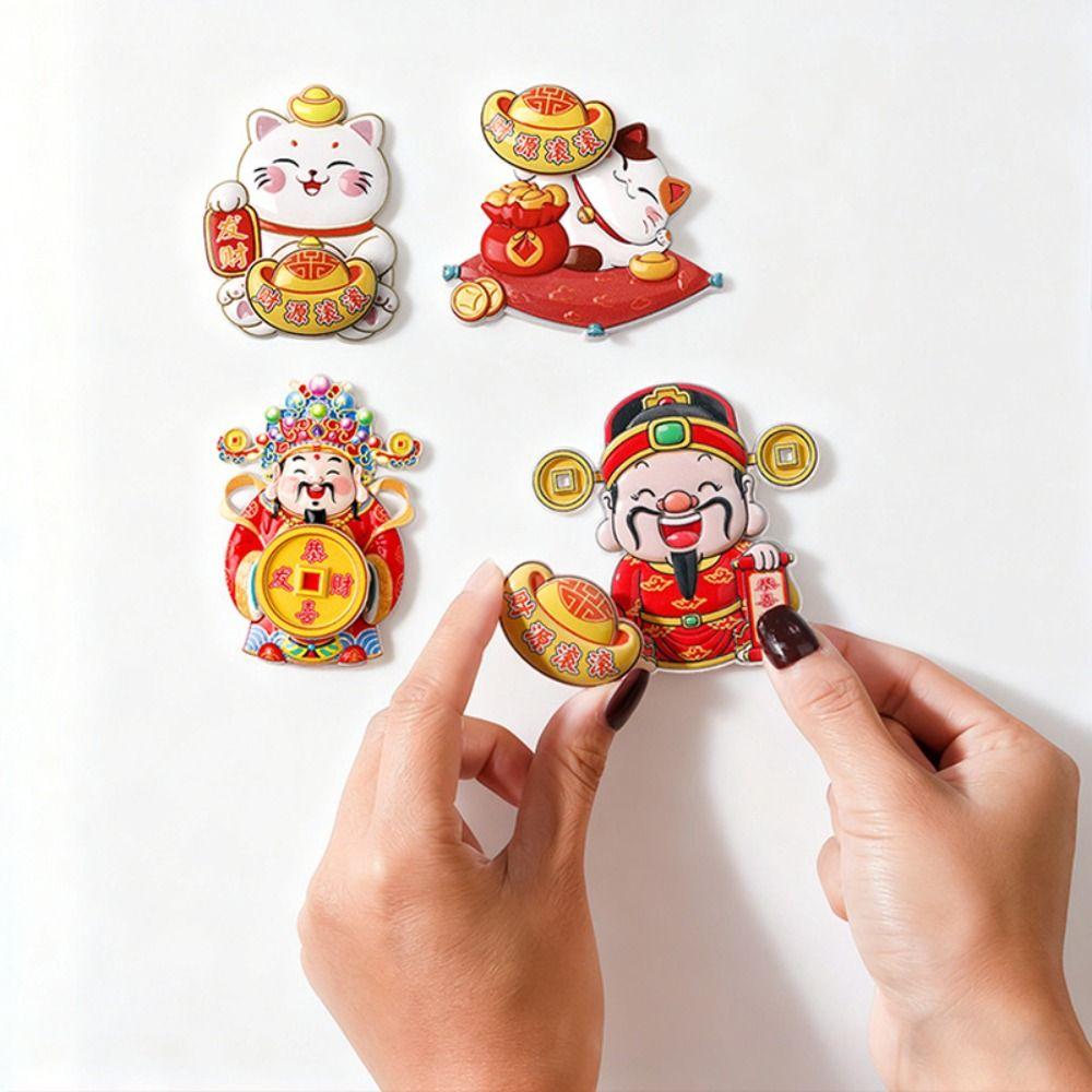 Rotatable New Year Magnetic Sticker Cartoon Refrigerator Decorative Magnet New Year Decoration