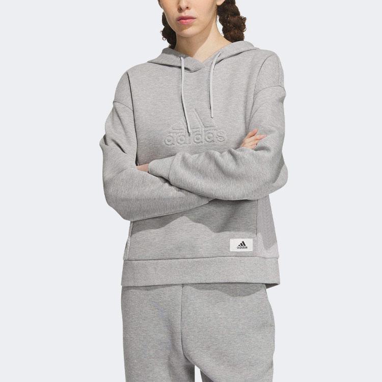 Adidas Lounge Hooded Sweatshirt With Letter Logo Women Sweatshirt Gray IP0754