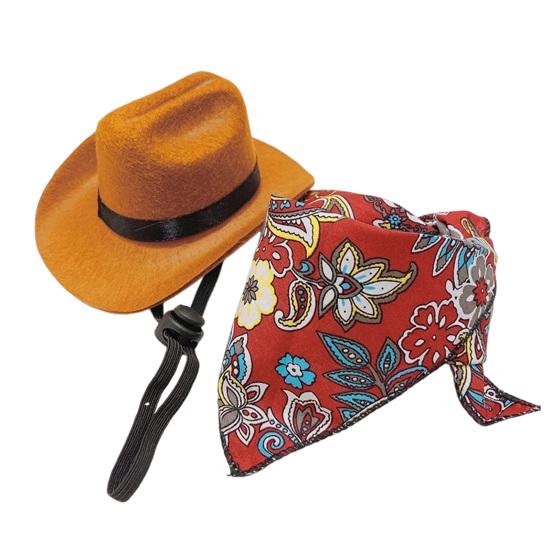 Pet Cowboy Hat Mini Pet Cosplay Cap Dress-up Bandana Scarf Halloween Costume Accessories for Small Medium Dogs Cats Party Decoration