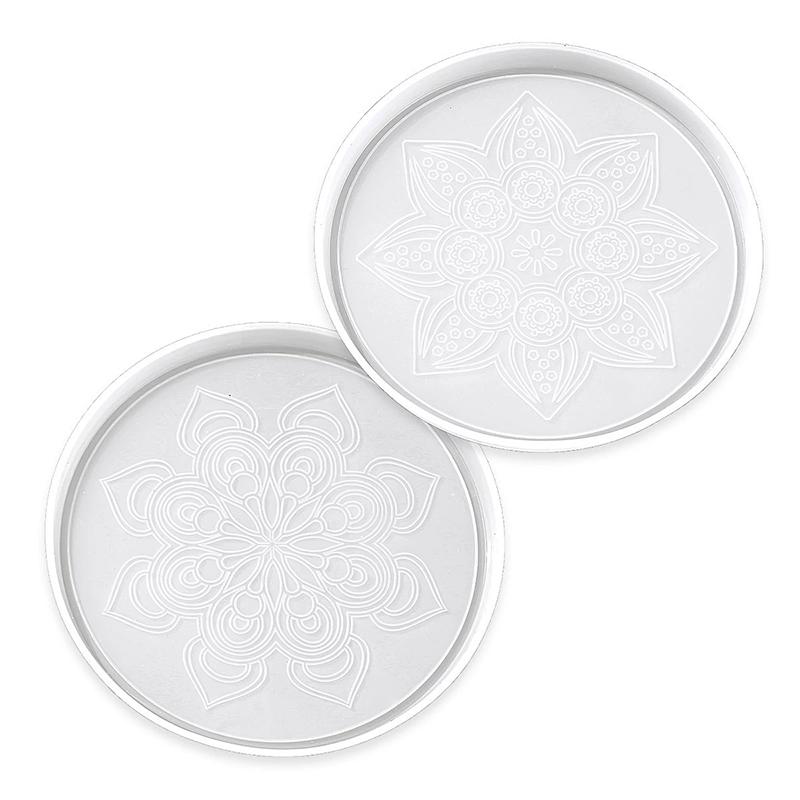 WTEMPO Epoxy Resin Embossing Molds Set DIY Bohemian Style Coaster Making Molds Creative Patterned Silicone Molds Circular Groove Teacup Mats Molds