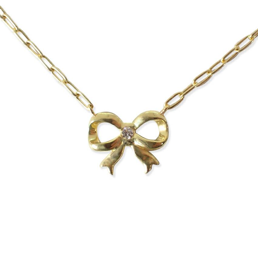 

[Used] K18 Diamond Ribbon Pendant/Necklace/g514-54