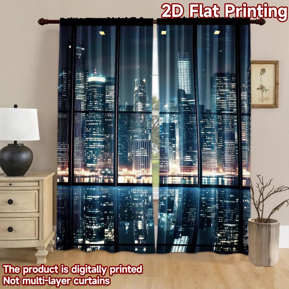 2D flat Photography Backdrop Party Backdrop City Skyline at Night 100% Polyester Festive Wall Decor Use for Holiday