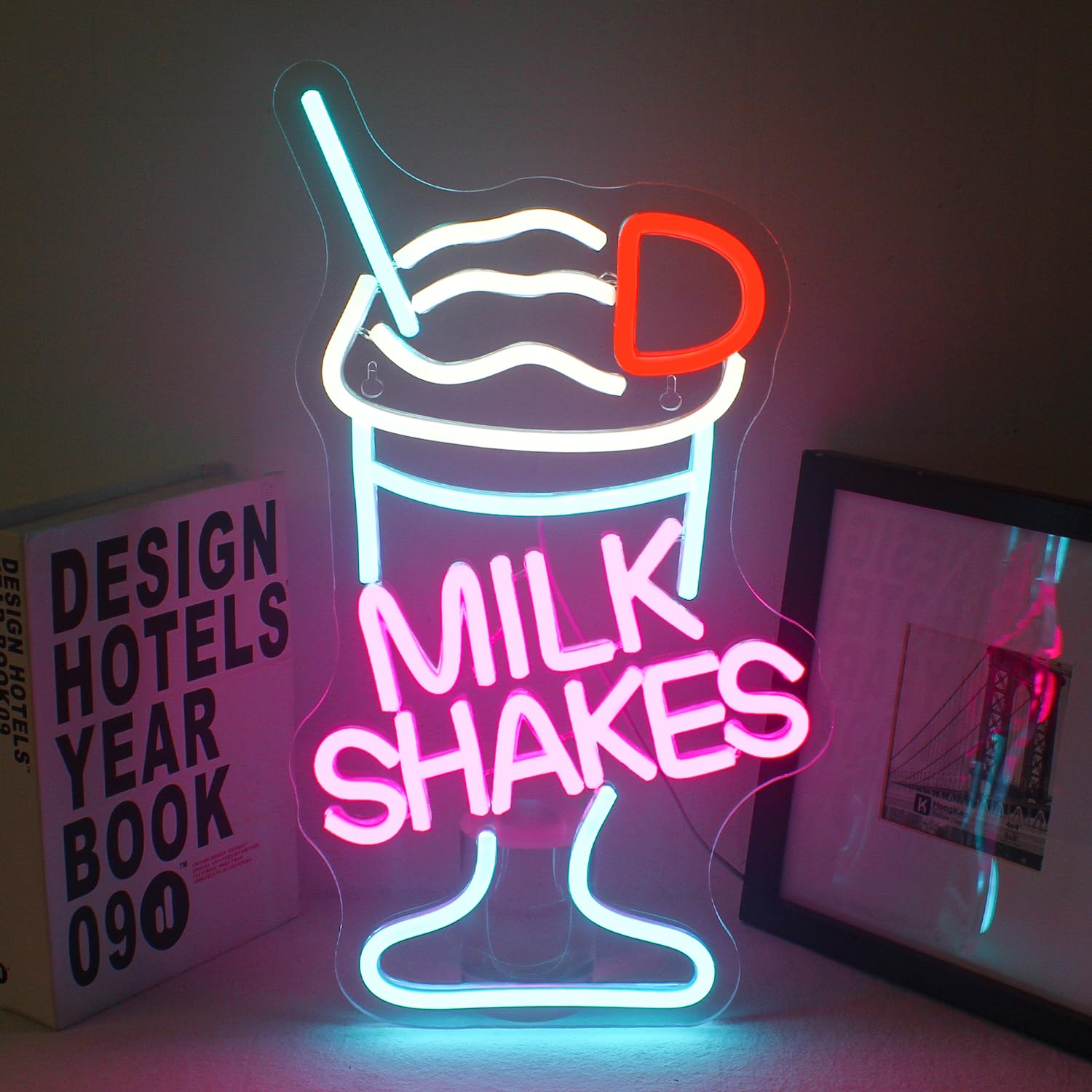 

Milk Shakes Neon Sign, Milk shake LED Ice Cream Shop Frozen Yogurt Bar Bubble Tea Store Neon Light for Bar Coffee Shop Decor