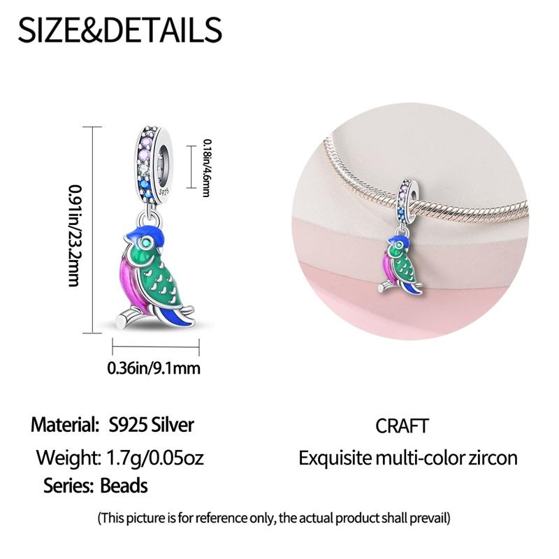 Charms Original Copper Greenfield Parrot Pendant Beads Fit Bracelet Diy Fine Gift Women Delicate Jewelry Accessory