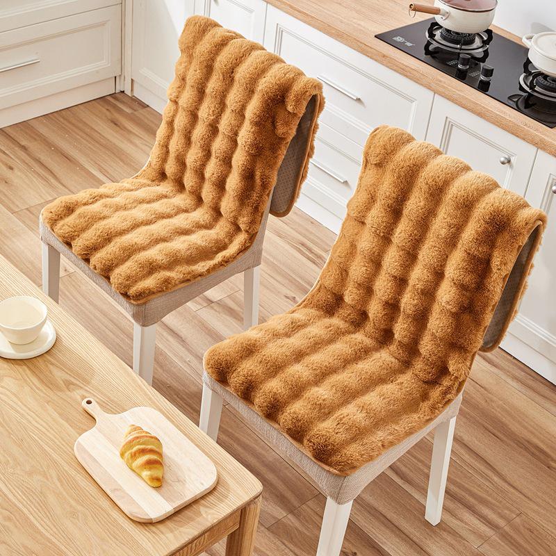 Winter Plush Non-Slip Thick Chair Cushion with Integrated Backrest for Living Room, Dining, and Office
