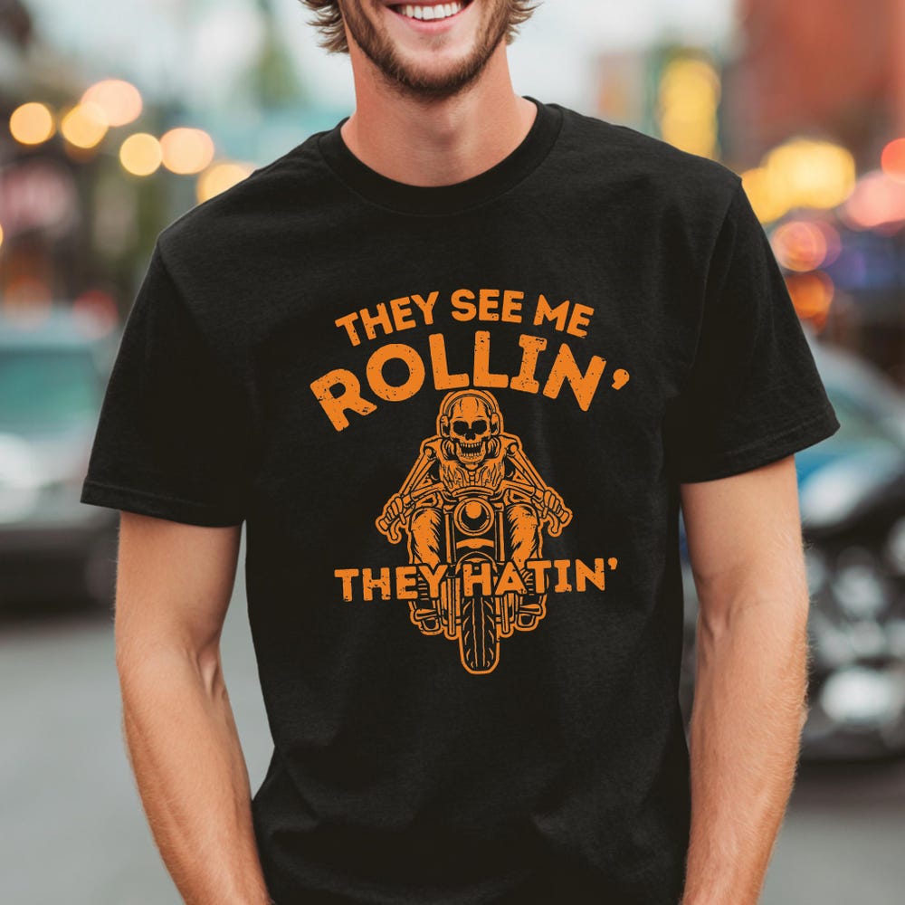 Biker Shirt, They See Me Rollin They Hatin Motorcycle T-Shirt, Motorcycle Shirt, Biker Gifts, Biker Dad Shirts XL