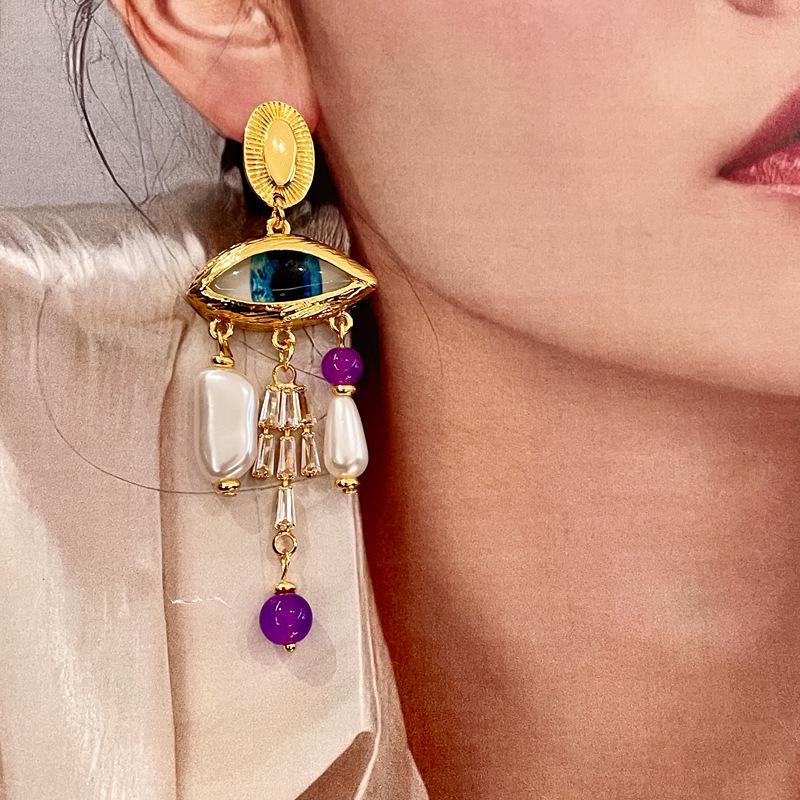 Vintage Baroque Pearl Zircon Tassel Earrings with Crystal Accents