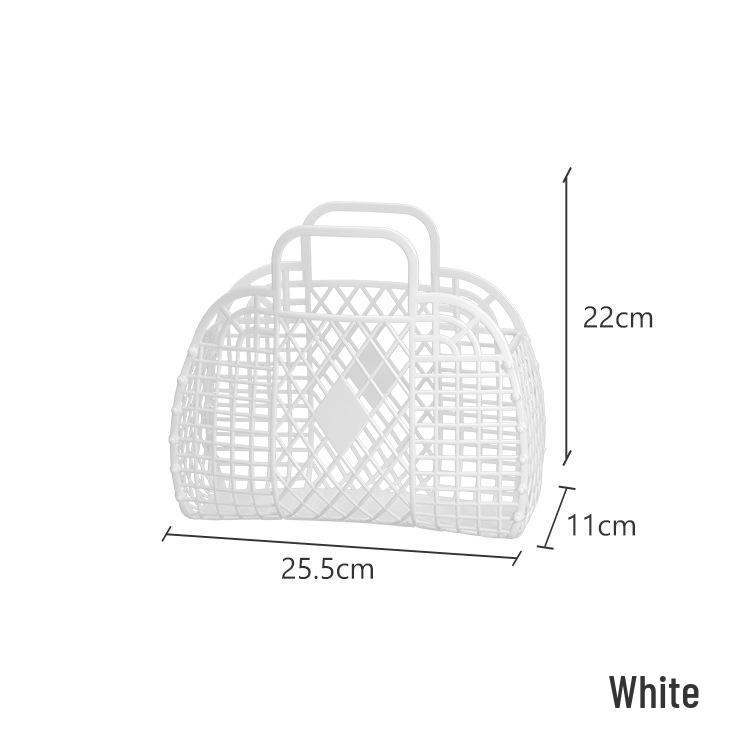 Foldable Plastic Supermarket Tote Basket - Hollow Design for Shopping, Fruits, Toys, and More.