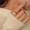 Gold Color Stainless Steel Leaf Rings for Women Vintage Irregular Zircon Crystal Double-Layer Index Finger Rings Jewelry Gifts