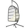 Hanging Egg Chair, Indoor Outdoor Hammock Swing Chair with Stand, Safety Strap, Foldable Basket, Black/Cream White