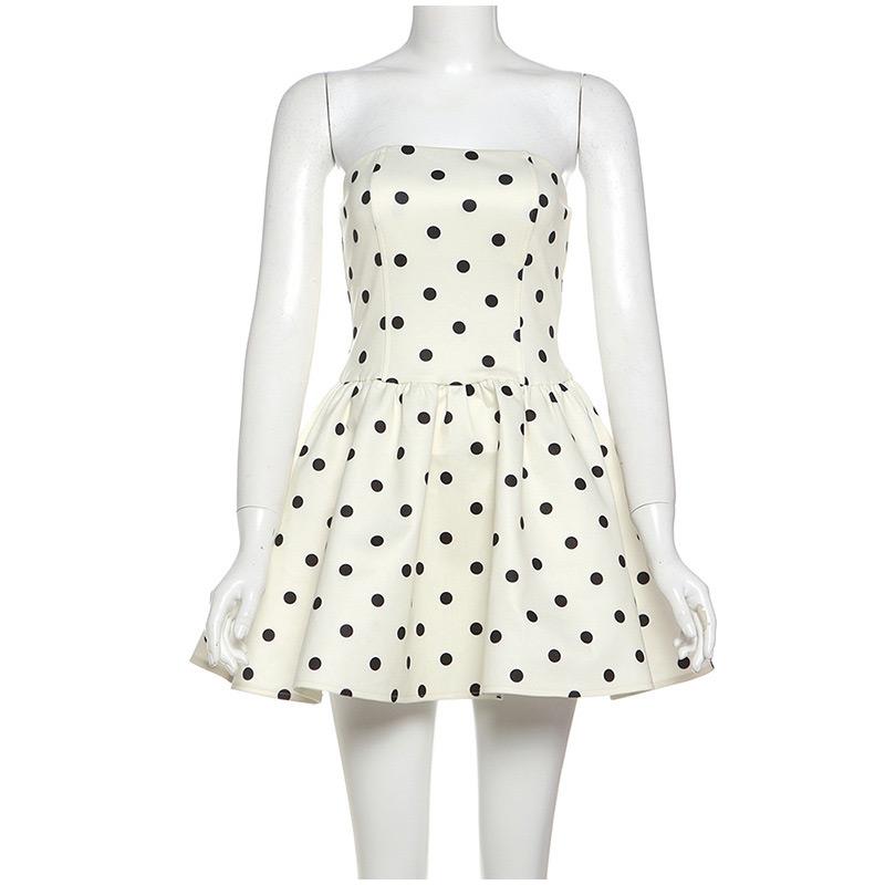 

Пышное платье без бретелек в горошек, винтажное облегающее сексуальное платье с бантом на спине и открытыми плечами, модные элегантные женские короткие платья 2XL белый