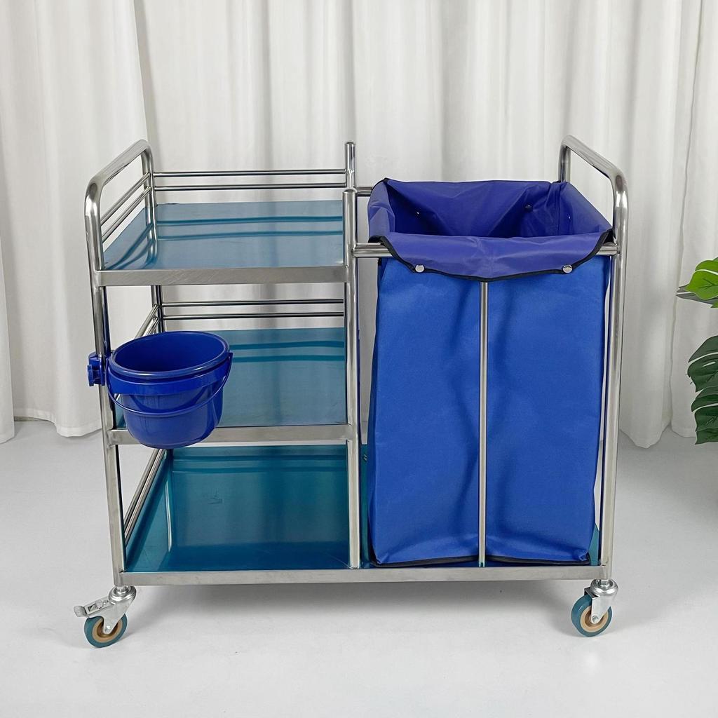 Stainless Steel Three-Layer Hospital & Hotel Laundry Cart