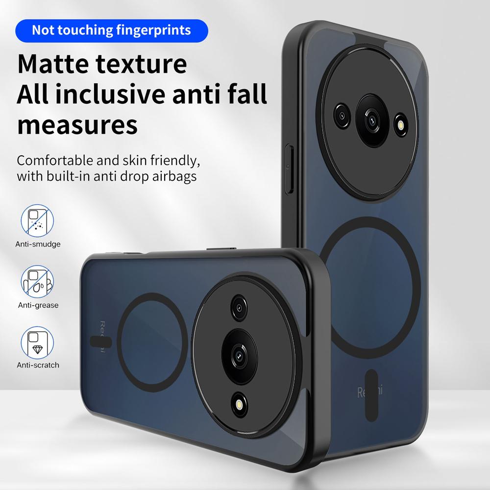 KEYSION Magnetic Phone Case for Redmi A3 A3X Soft Silicone+PC Matte Translucent Clear Shockproof Back Cover for Xiaomi POCO C61