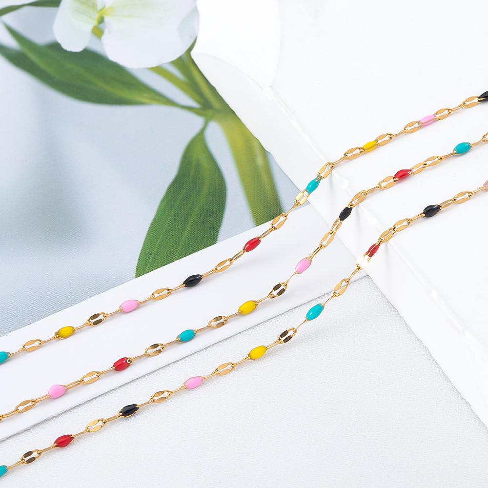 

1Meter Colorful Enamel Heart Leaf Bead Chain Stainless Steel Gold Color Chain for DIY Clothing Jewelry Making Necklace Bracelet 1 meter