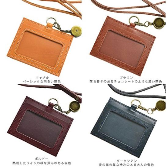 Ausweishülle aus echtem Leder, hergestellt in Japan, mit Hals, 2 Teleskoprollen für mehr Komfort [Endmark], Herrengurt, Taschen, (Grün)