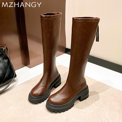 Mode Plateau Damen High Boots High Heels Klobige Mode Lederschuhe Frau 2025 Trend Neu Winter Elegant Sexy Goth Mujer Schneestiefel