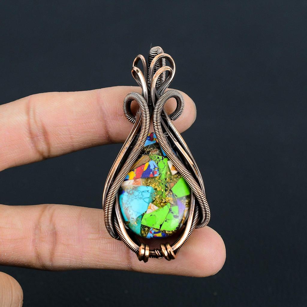 Multi Copper Spiny Oyster Gemstone Handmade Copper Wire Wrap Jewelry Gorgeous Pendant For Women
