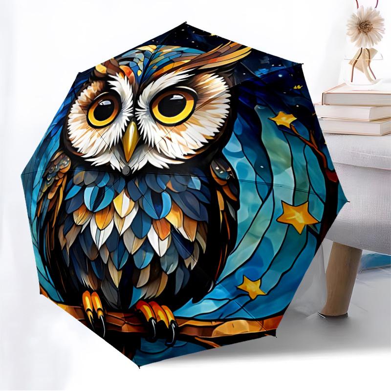 1PC Night Owl Automatic Folding Umbrella - Compact 8-Rib Design, Durable Plastic & Iron, Lightweight for Outdoor Daily Use, Festive Gift085