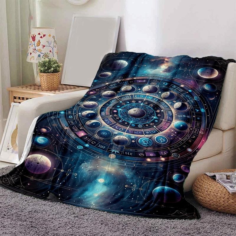 1pc Planet Printing Lightweight Flannel Blanket, Comfortable and Warm Blanket, for Camping Sofa Bed and Couch Office, Gift