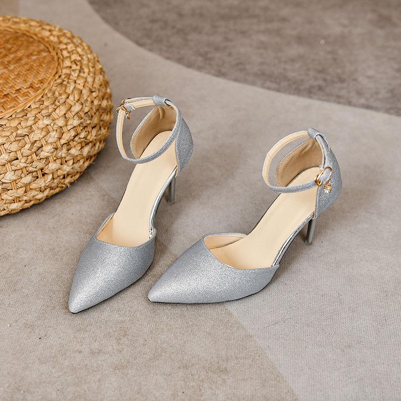 Pointed Sexy Royal Sister Fashion Advanced Nude Light Mouth Single Shoes European and American One-word Buckle High Heels 2025 Summer New