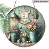2D Flat - 1pc Round Vintage "Welcome to My Garden" Aluminum Sign - Rustic Floral Watering Can & Lantern Wall Plaque, Perfect for Rustic Style Wall Or