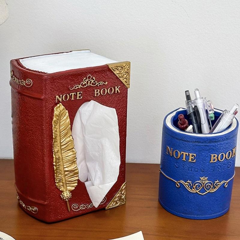 Buchförmiger Taschentuchboxhalter Vintage Europäische Designs Multifunktionaler Aufbewahrungs-Organizer für Zuhause Büro Dekoration