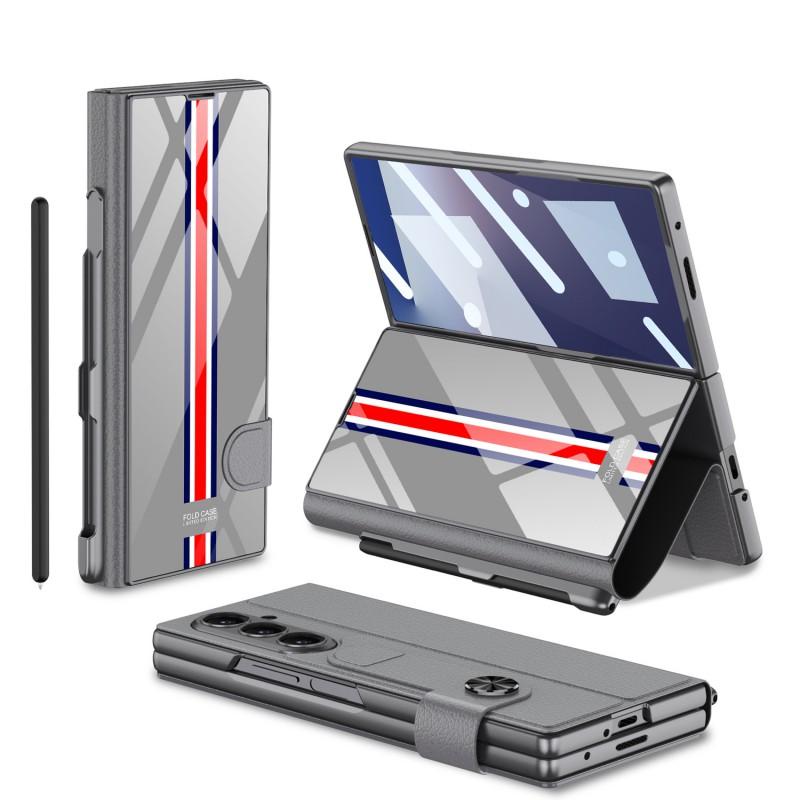 Galaxy Z Fold7 Flip Cover Case With Pen Slot Protective Leather Shell Men Stylish Foldable Phone Accessory