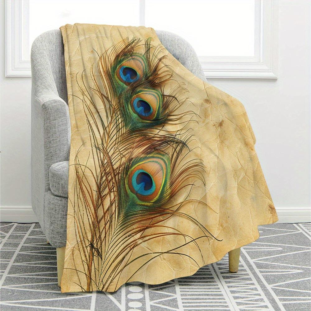 Colored Feather Printed Blanket Watercolor Bohemian Comfort Flannel Blanket For Sofa Bed Blanket