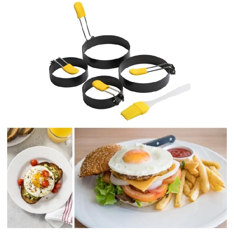 4Pcs Fried Eggs Rings Mold with Oil Brush Stainless Steels Frying Eggs Mold Nonstick Pancakes Shapers Eggs Rings Mold
