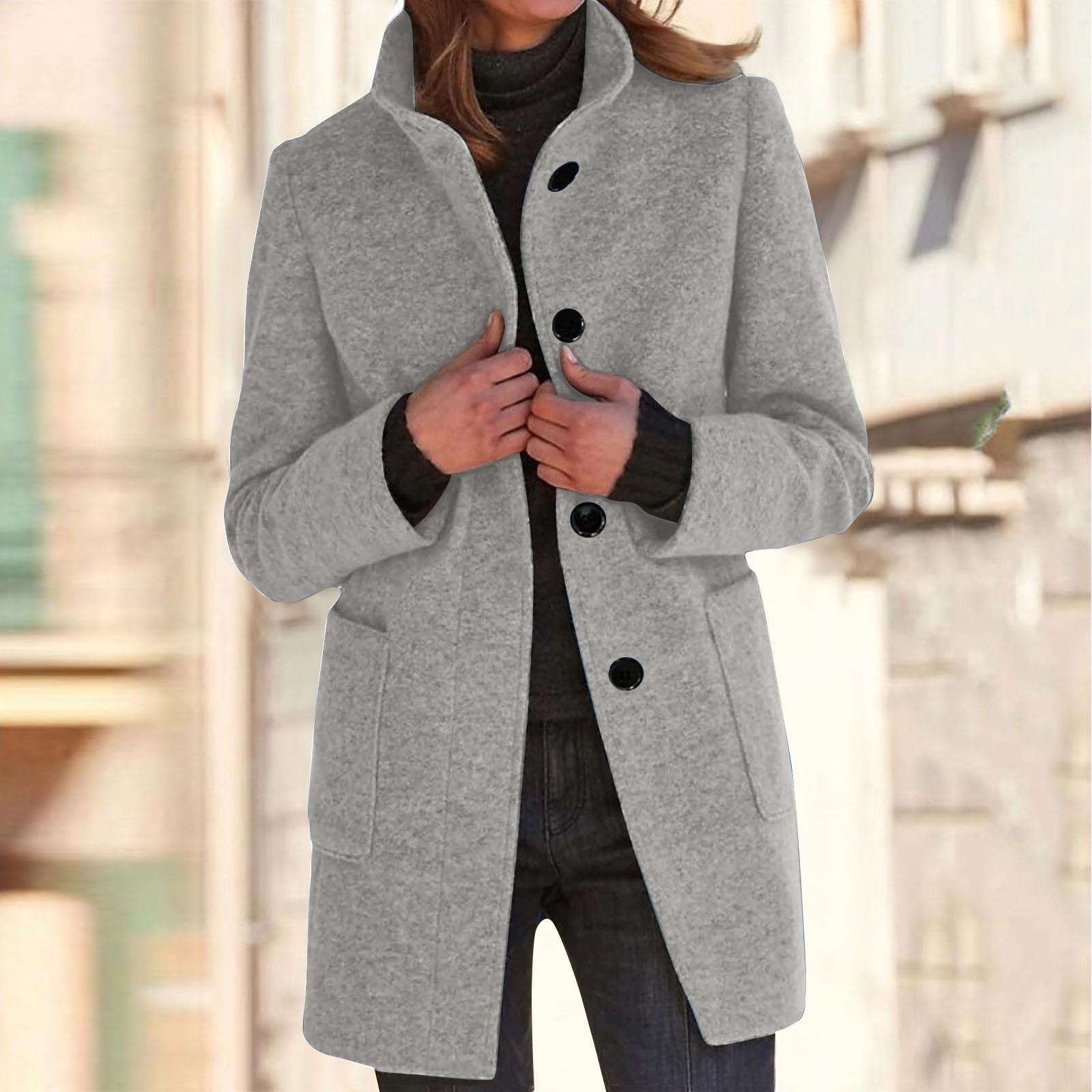 

Женское повседневное пальто, однотонное, с длинными рукавами, воротником на пуговицах, карманом, шерстяная куртка M