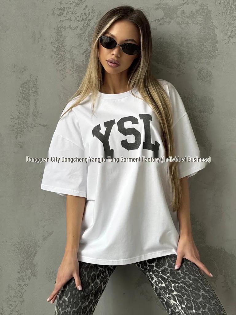 European & American Casual Letter Print Cotton T-Shirt