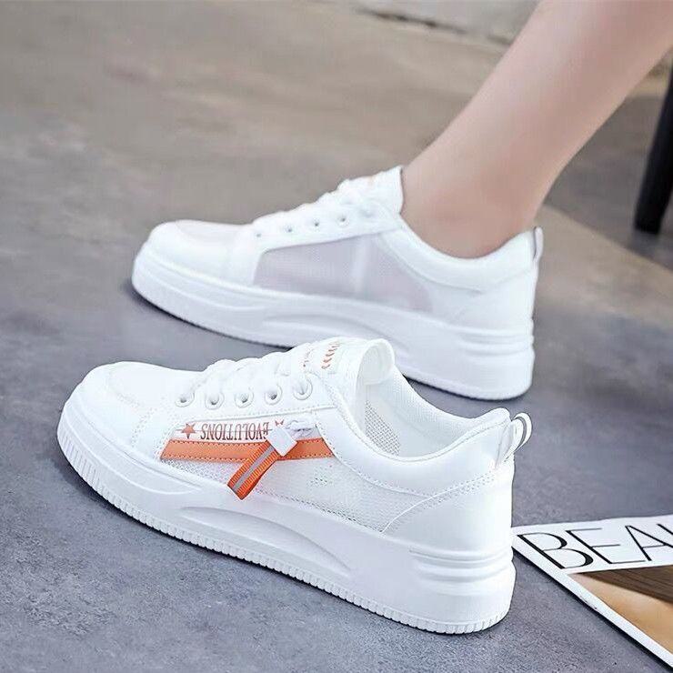 Женские белые кроссовки 2023 года новый стиль повседневная спортивная обувь в корейском стиле size 38 mesh оранжевыйбелый 1660₽