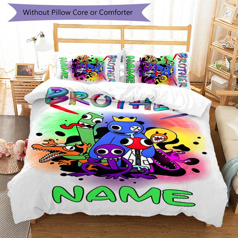 Set Biancheria da Letto 3 Pezzi Nome Personalizzato Rainbow Friends Copripiumino Chiusura Include 1 Copripiumino & 2 Federe per Tutte le Stagioni Decorazione Camera da Letto