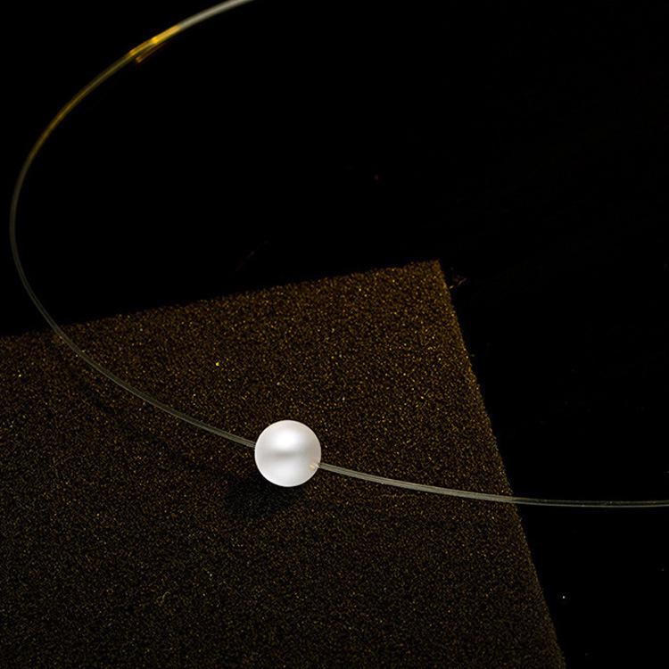 Korean Style Transparent Fishing Line Pendant Necklace with Pearl, Zircon, and Clavicle Chain - Mermaid Tears Design