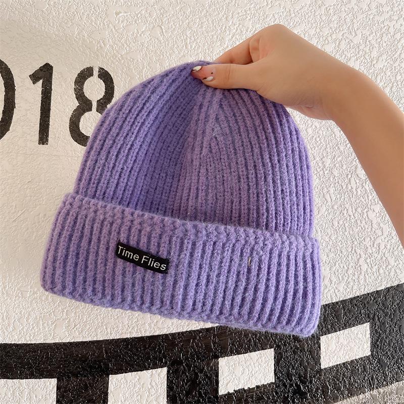 Couple Autumn and Winter Warm Knitted Hat Street Style Patch Wool Hat Women Korean Style Ins Versatile Autumn Ear Protection Hat