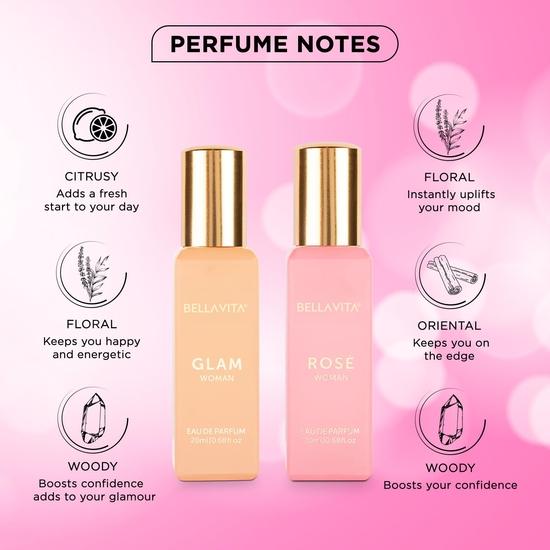 Bella Vita Luxury Glam & Rose Women Floral Perfume Combo With African Orange, Jasmine, Pink Pepper & Patchouli, Pack Of 2, 20 Ml Each