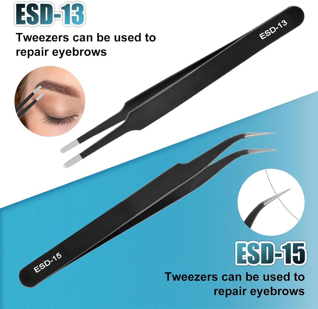 10Pcs Precision Tweezers Set, Upgraded Anti-Static Stainless Steel Tweezers with Storage Box, for Craft, Electronics, Jewelry-Making, Laboratory
