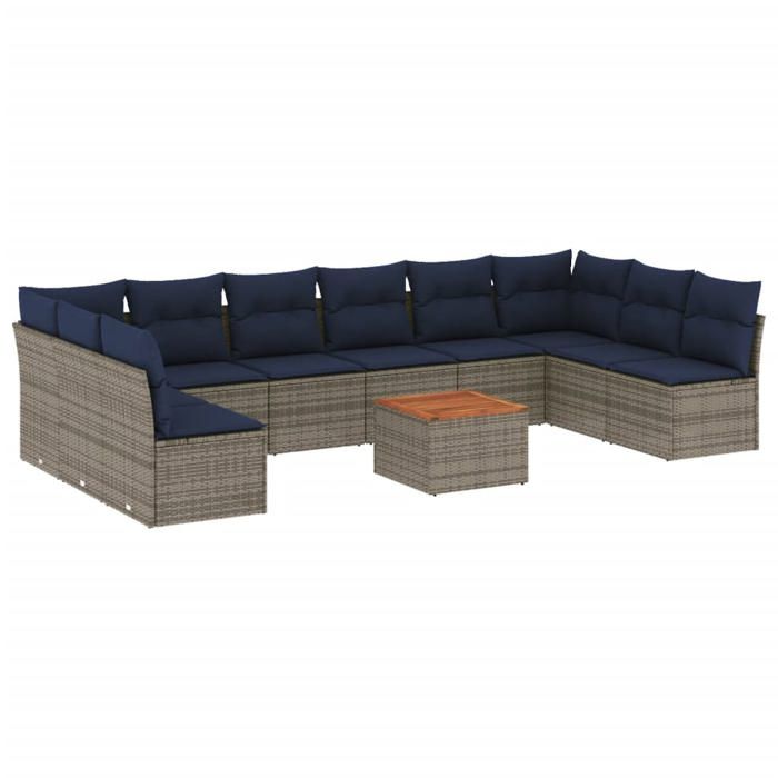 VidaXL Salon de Jardin avec Coussins 11 pcs, Canapés de Patio, Ensemble de Meubles, Mobilier de Terrasse Exterieur, Gris 3256131
