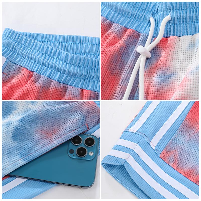 Męskie spodenki do biegania w stylu tie-dye, kolorowe, z hawajskim nadrukiem, spodnie plażowe z kieszeniami, codzienne spodenki sportowe, odzież treningowa