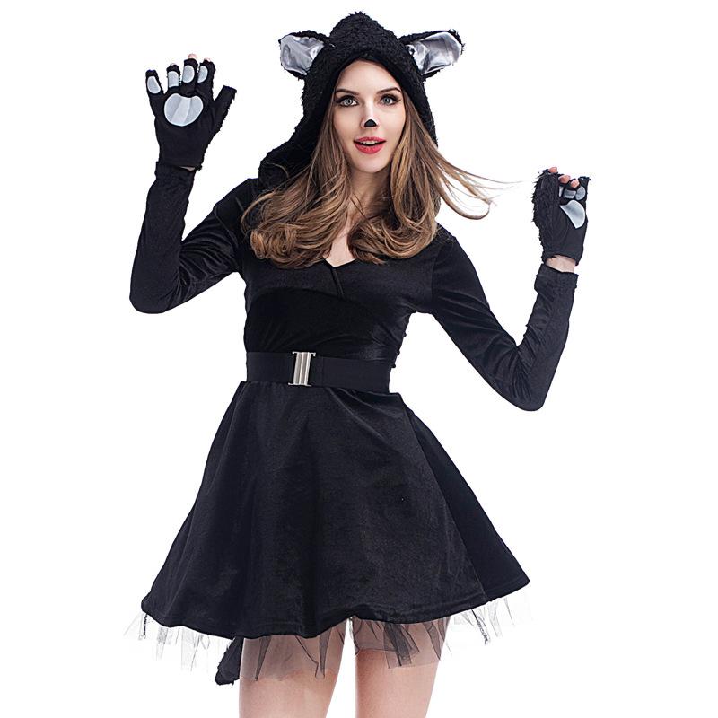 

Adult Women Animals Black Cat Dress Gloves Sets Halloween Role Play Dress Up Cosplay Costume M чёрный