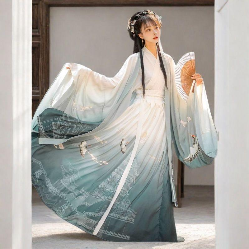 Elegantní dámské Hanfu s kříženým límcem v čínském stylu, taneční šaty pro dynastie Wei a Jin
