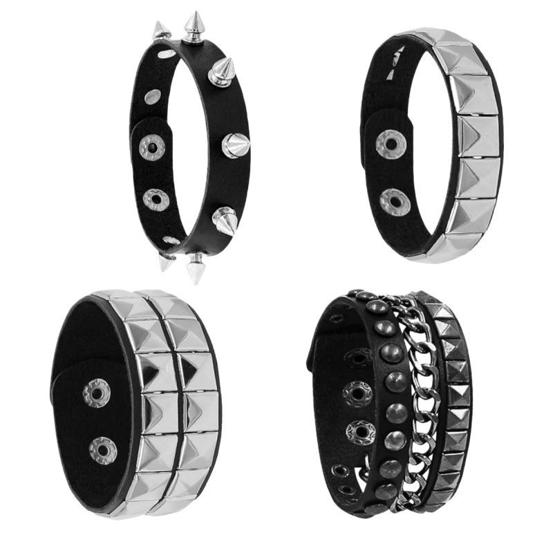 European & American Punk Layered Leather Couple Bracelet - Street Style Jewelry