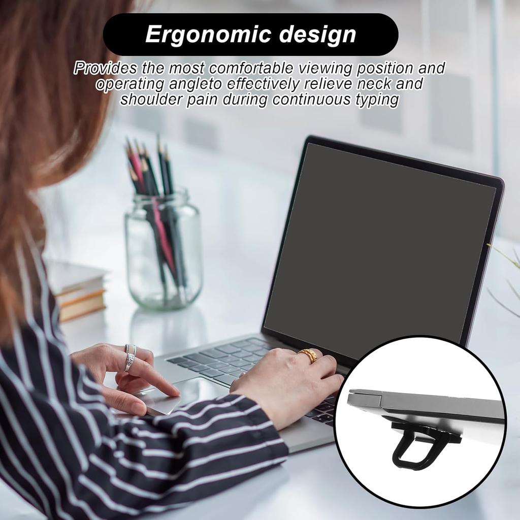 4PCS Portable Keyboard Riser, Aluminum Alloy Mini Foldable Laptop Stand Dual Angles Adjustable Computer Keyboard Lift for Desk Black Self-Adhesive