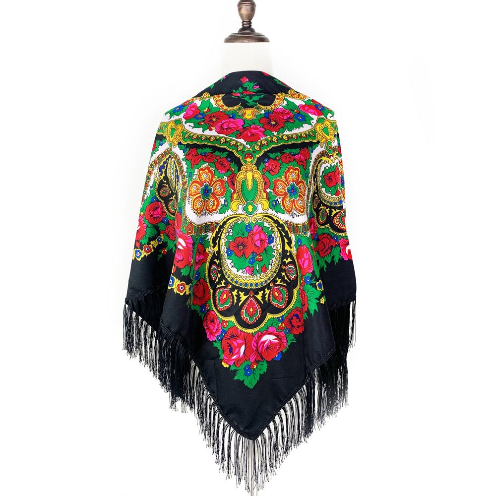 135*135Cm Russian National Square Scarf Women Luxury Floral Print Bandana Scarves Ukrainian Fringed Shawl Travel Sunshade Wraps