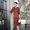 Red cloud yarn silk dress for women's summer new temperament slim improved cheongsam mulberry silk skirt