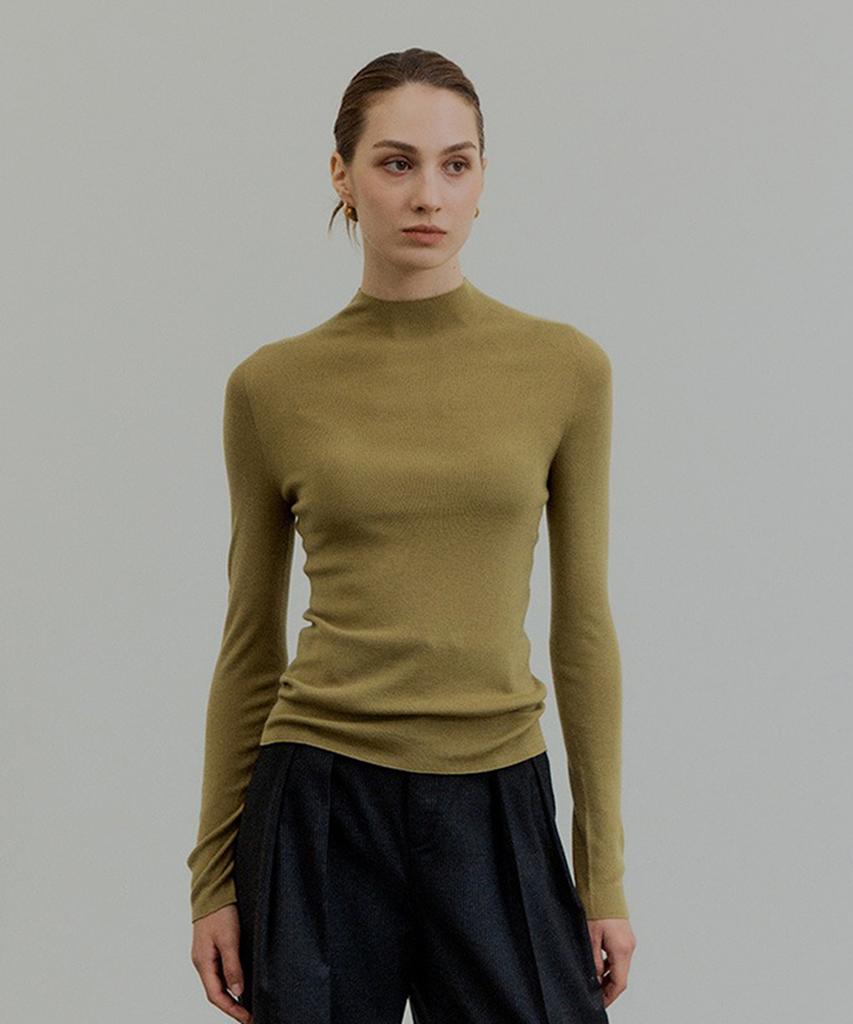 BARNEYS NEWYORK 26Fw Ultra Fine Wool 100% Whole Garment Pullover Olive