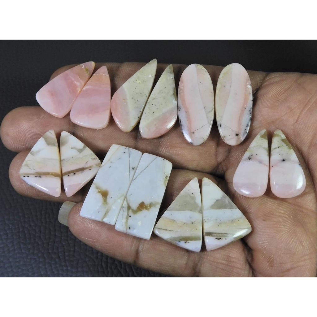 129Cts. Natural Pink Opal  Matched Pair Mix Cabochon Gemstone 7Pair Lot C-1399