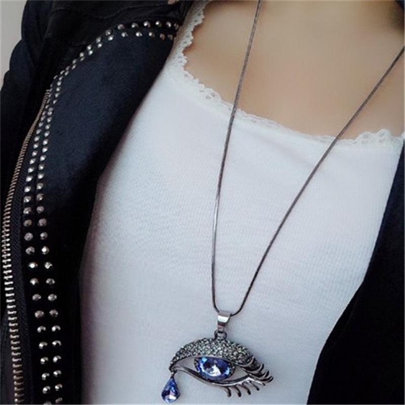 Accessoires Exagérés Oeil Magique Larmes de Cristal Chaîne de Pull Collier & Pendentifs pour Femme Collier Long