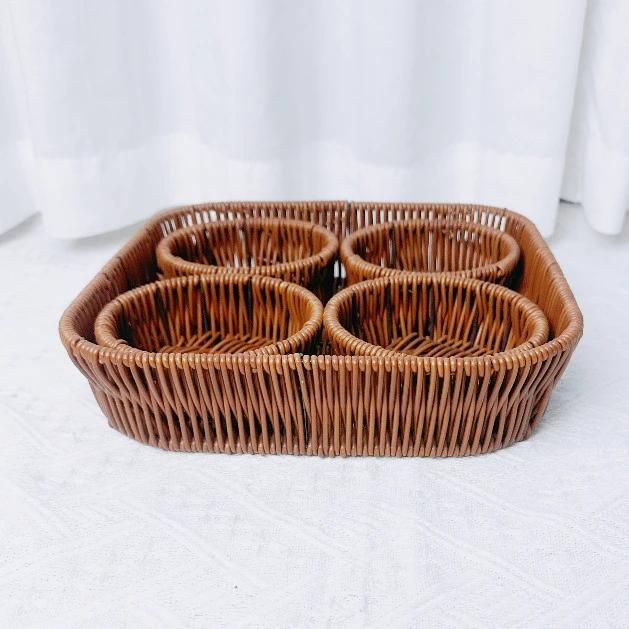 

Handmade Woven Storage Basket with Partition,Divided Dim Sum Baskets for Displaying Fruits, Snacks and More,Home Organization